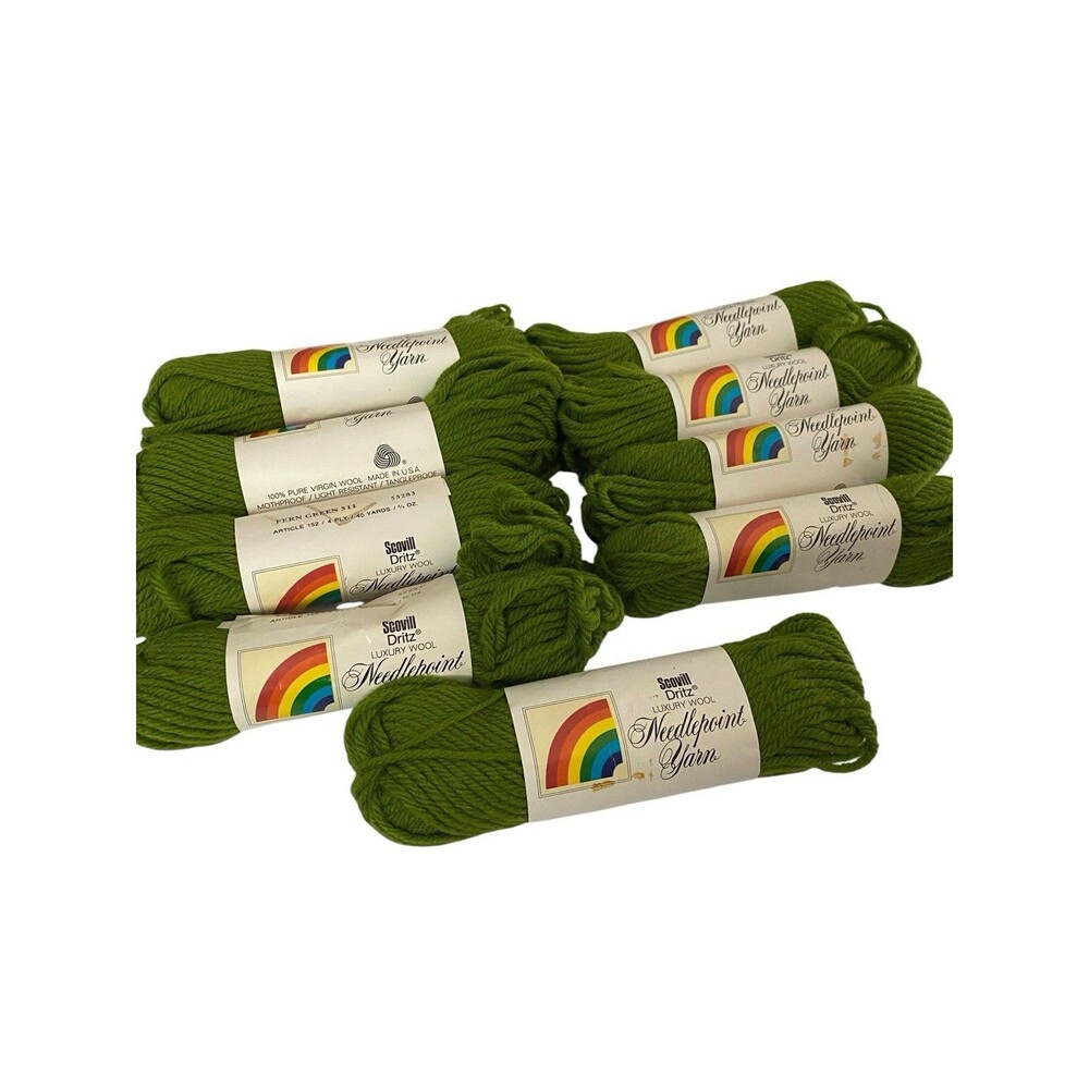 9 Scovill Dritz Wool Needlepoint Yarn Fern Green 511 Matched Skeins 40 Yds USA